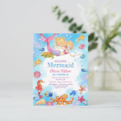 Kleine zeemeermin uitnodiging voor kinderverjaarda (Staand voorkant)