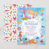 Kleine zeemeermin uitnodiging voor kinderverjaarda (Voorkant / Achterkant)