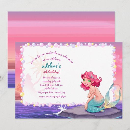 Kleine zeemeermin van de uitnodiging van de Zee (Voorkant / Achterkant)