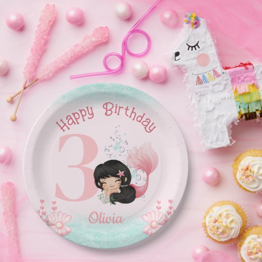 Kleine Zeemeermin Verjaardag Roze Papieren Bordje (Feest)