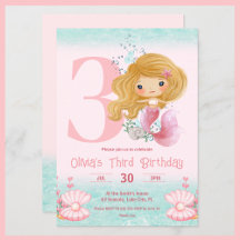 Kleine Zeemeermin Verjaardag Roze Uitnodiging