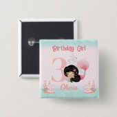 Kleine Zeemeermin Verjaardag Roze Vierkante Button 5,1 Cm (Voorkant /achterkant)