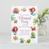 Kleine Zeemeermin Verjaardag Uitnodiging Feest (Staand voorkant)