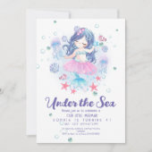 Kleine Zeemeermin Verjaardagsfeestje uitnodigen on Kaart (Voorkant)