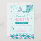 Kleine Zeemeermin Verjaardagsuitnodiging Kaart (Voorkant)