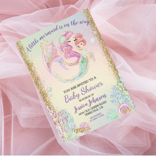Kleine Zeemeermin Watercolor Baby Shower Goud Kaart