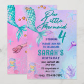 Kleine Zeemeermin, Waterverf Birthday Party Kaart (Voorkant / Achterkant)