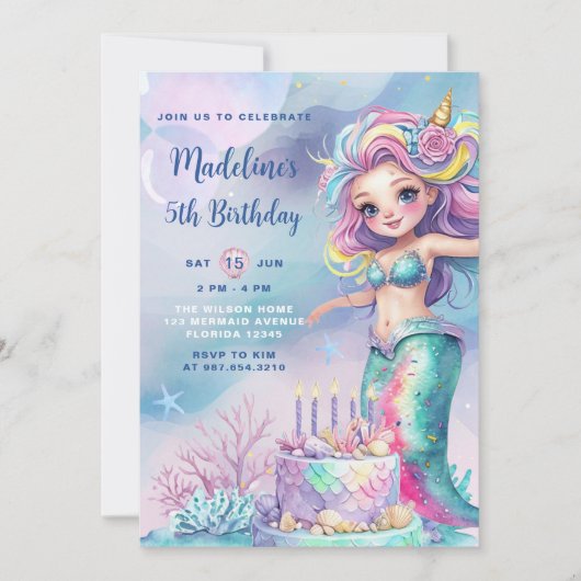 Kleine zeemeermin Waterverf onder het Zee Verjaard Kaart (Voorkant)