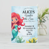Kleine Zeemeermin Waterverf Verjaardagsuitnodiging Kaart (Staand voorkant)