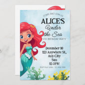 Kleine Zeemeermin Waterverf Verjaardagsuitnodiging Kaart (Voorkant / Achterkant)