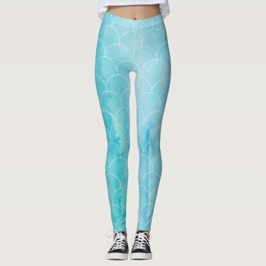 Kleine zeemeermin Yoga Pants Fish Scales Blue Wate Leggings (Voorkant)