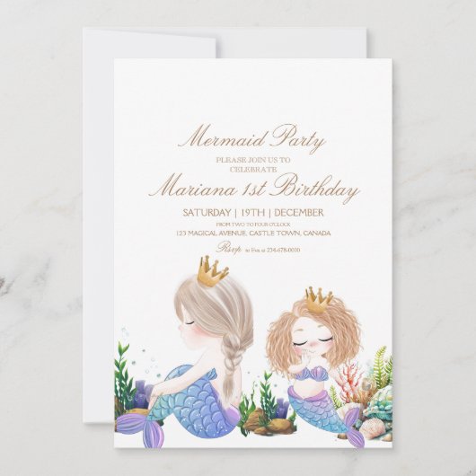 Kleine Zeemeermin Zee Prinsessen Onder Water Girly Kaart (Voorkant)