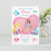 Kleine Zeemeermin Zee Vis Foto Verjaardagsuitnodig Kaart (Staand voorkant)