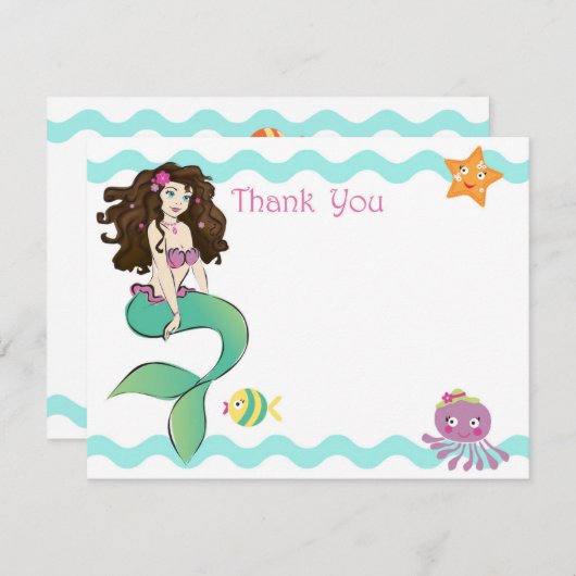 Kleine zeemeerminikaart 2 bedankkaart (Voorkant / Achterkant)