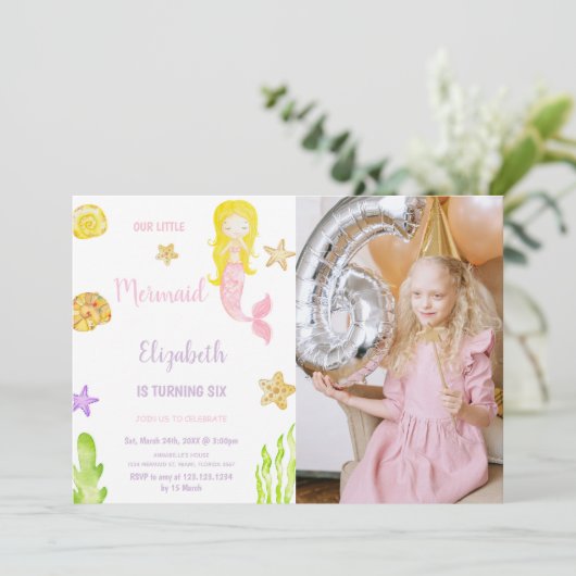 Kleine Zeemeerminnelijke Dag Uitnodigingen met fot (Staand voorkant)