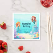 Kleine zeemeerminnen onder het Zee Verjaardagsfees Servet (Insitu)