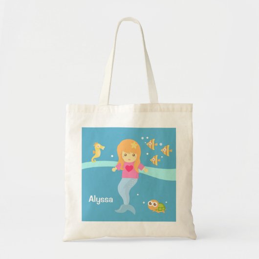 Kleine zeemeerminnende meid onder het Zee Dieren Tote Bag (Voorkant)