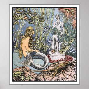 kleine zeemeerminnende schilderij poster