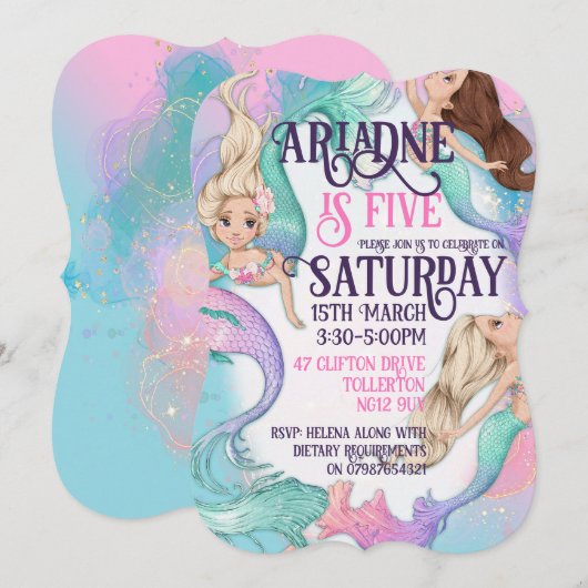  kleine zeemeerminuitnodigingen kaart (Voorkant / Achterkant)