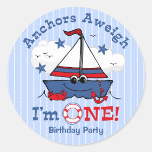Kleine zeilboot 1e verjaardag ronde sticker