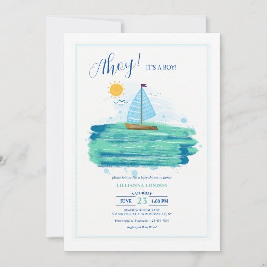 Kleine zeilboot Baby shower Kaart (Voorkant)