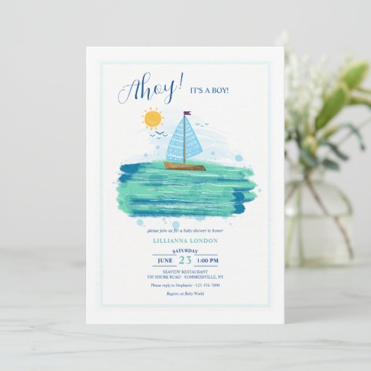 Kleine zeilboot Baby shower Kaart (Staand voorkant)