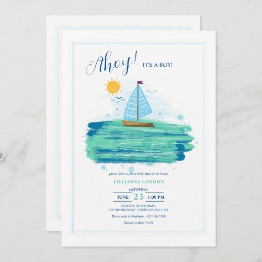 Kleine zeilboot Baby shower Kaart (Voorkant / Achterkant)