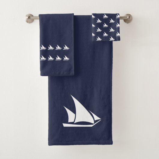 Kleine zeilboot badkamer Ocean Blue & white Bad Handdoek (Insitu)