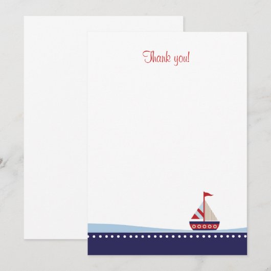Kleine zeilboot Flat Dank je wel Notitiekaartje (Voorkant / Achterkant)