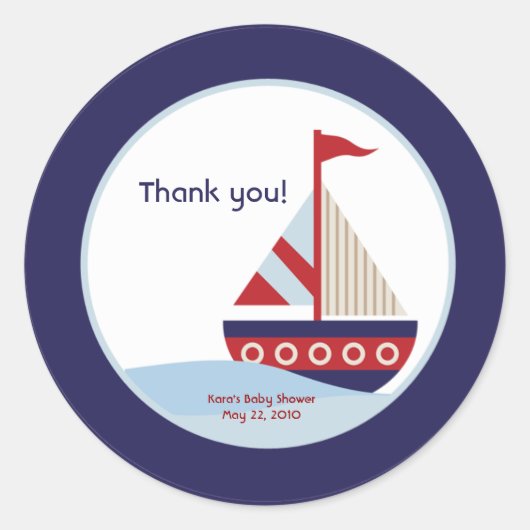 Kleine zeilboot Navy Boat Baby shower Favor Ronde Sticker (Voorkant)
