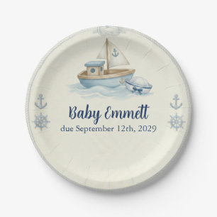 Kleine Zeiler Aan Boord Blauwe Baby Borrel Papieren Bordje