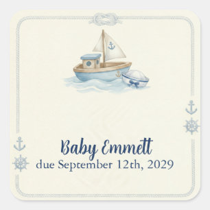 Kleine Zeiler Aan Boord Blauwe Baby Shower Vierkante Sticker