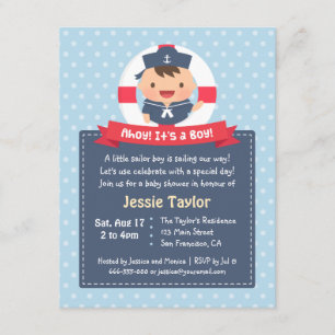 Kleine Zeiler Jongen Nautische Baby Shower Uitnodi Kaart