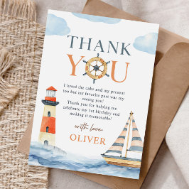 Kleine Zeiler Nautische Blauwe Pastel 1e Verjaarda Bedankkaart