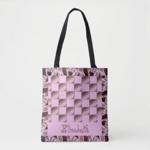 Kleine zijderoute Paarse vierkant gelaatspatroon Tote Bag