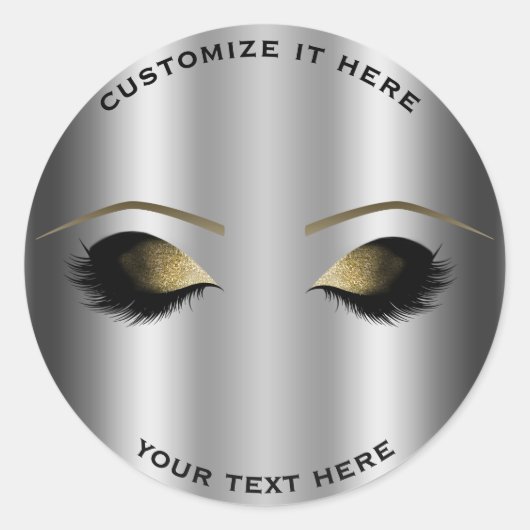 Kleine zilveren goudmakreel Eyelashes Aangepast Ronde Sticker (Voorkant)