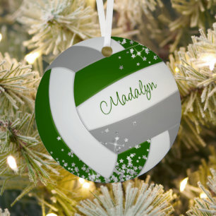 Kleine zilveren sterren accent groen grijs volleyb metalen ornament