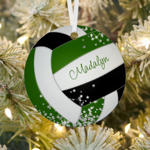 Kleine zilveren sterren accent groen zwart volleyb metalen ornament