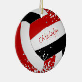 Kleine zilveren sterren rood zwart volleybal meisj keramisch ornament (Rechts)