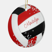 Kleine zilveren sterren rood zwart volleybal meisj keramisch ornament (Links)