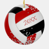 Kleine zilveren sterren rood zwart volleybal meisj keramisch ornament (Achterkant)