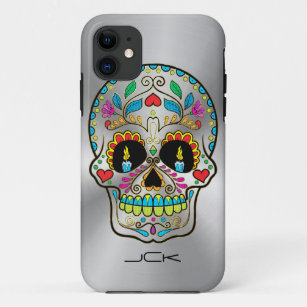 Kleine zilvergrijze en kleurrijke suikerschedel Case-Mate iPhone case