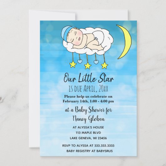 Kleine zoete babyblauwe sterren en mannetjes jonge kaart (Voorkant)