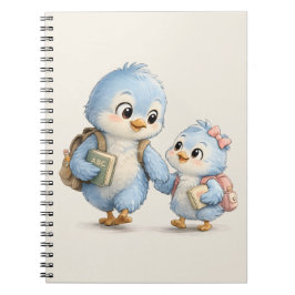 Kleine zoete blauwe vogel broer en zus spiraalnoti notitieboek