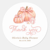 Kleine Zoete Pompoen Baby Shower Bedankt Ronde Sticker (Voorkant)