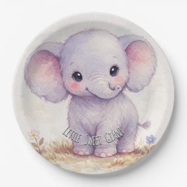 Kleine Zoete Reuzen Olifant Paarse Baby Shower Papieren Bordje