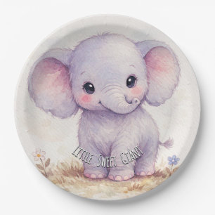 Kleine Zoete Reuzen Olifant Paarse Baby Shower Papieren Bordje