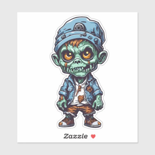 Kleine zombie jongen sticker (Vel)