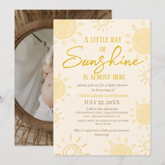 Kleine Zon Handgeschreven foto Baby Shower Kaart (Voorkant / Achterkant)