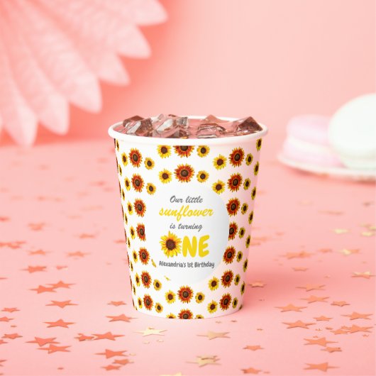 Kleine Zonnebloem 1e verjaardag Papieren Bekers (Insitu)